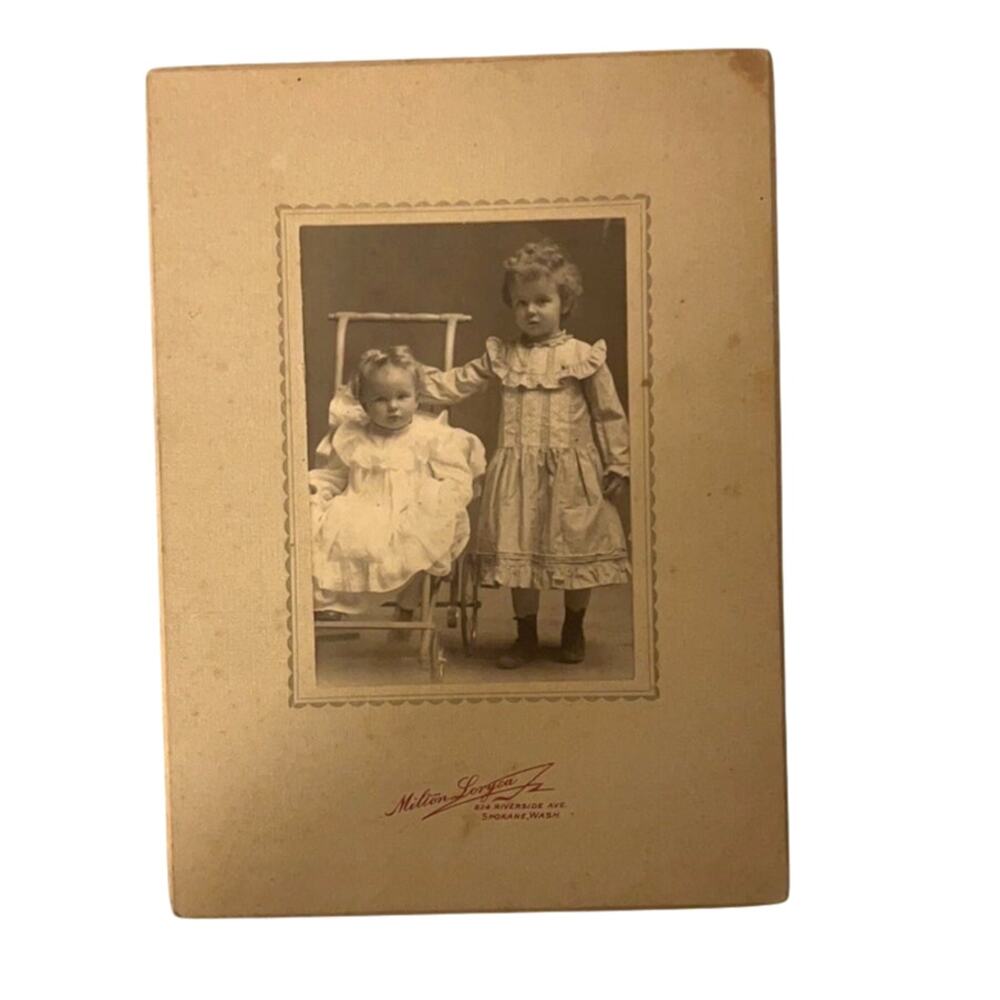 ANTIQUE Cabinet Card Photo Studio Portrait Girls Sisters Victorian Washington